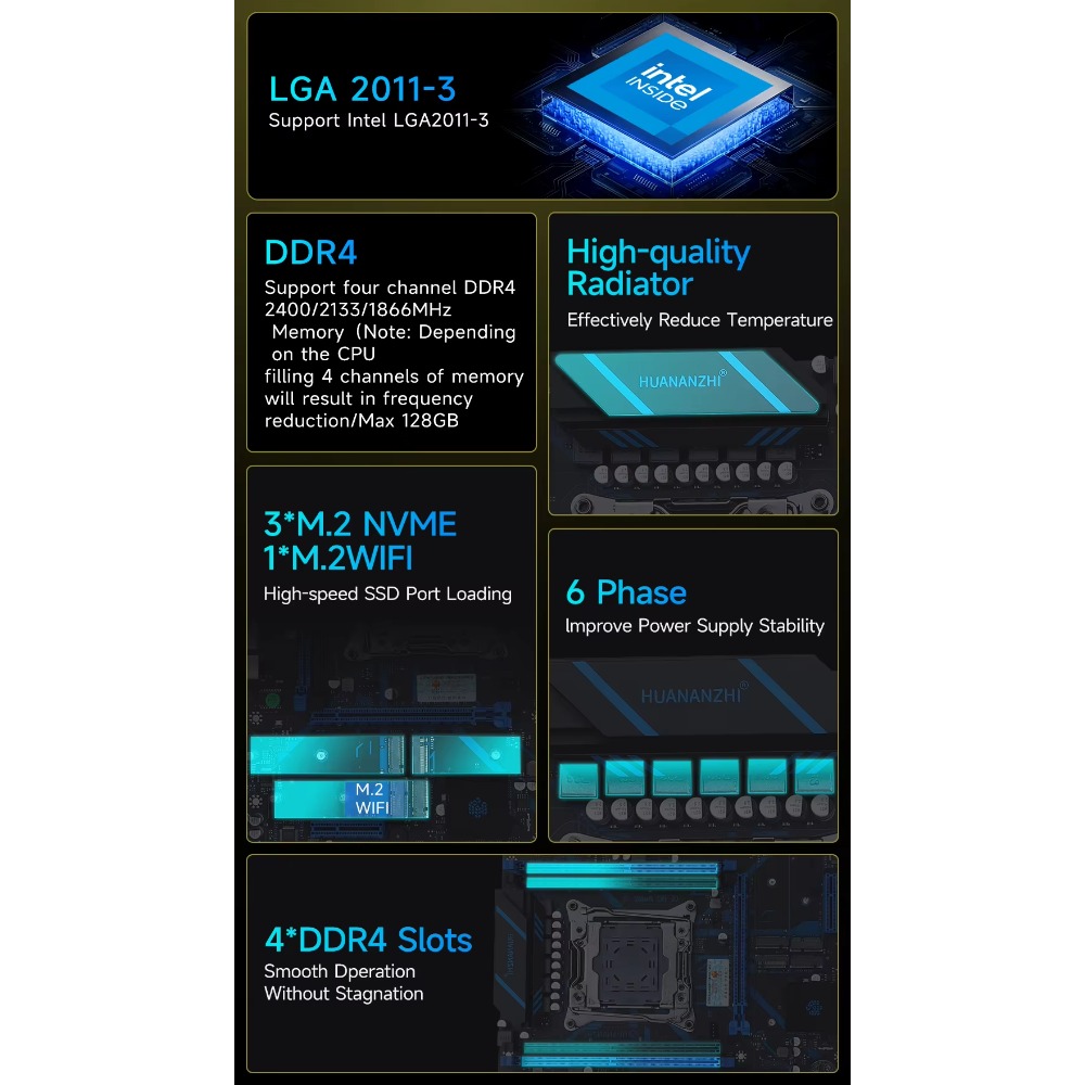 لوحة أم HUANANZHI X99 QD4 LGA  - مراجعة E5 2696 V3 وسعره